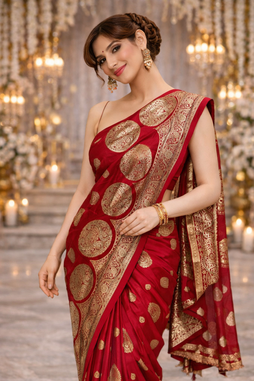 Red & Gold Coin Saree
