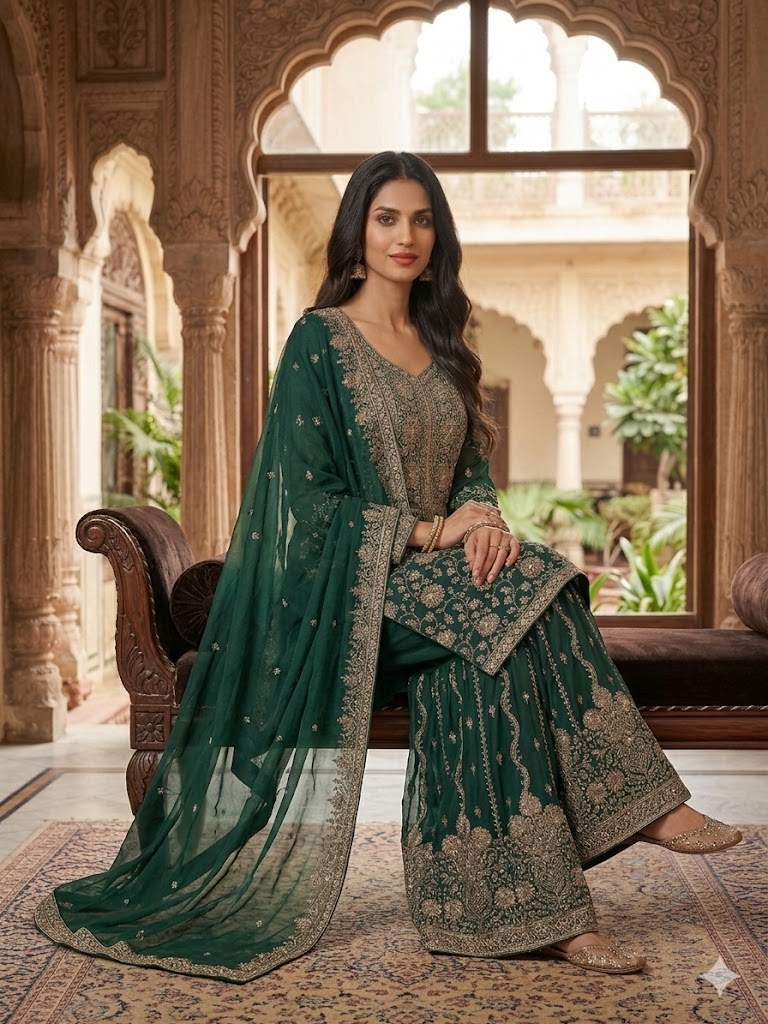 Bottle Green Sharara Jora: