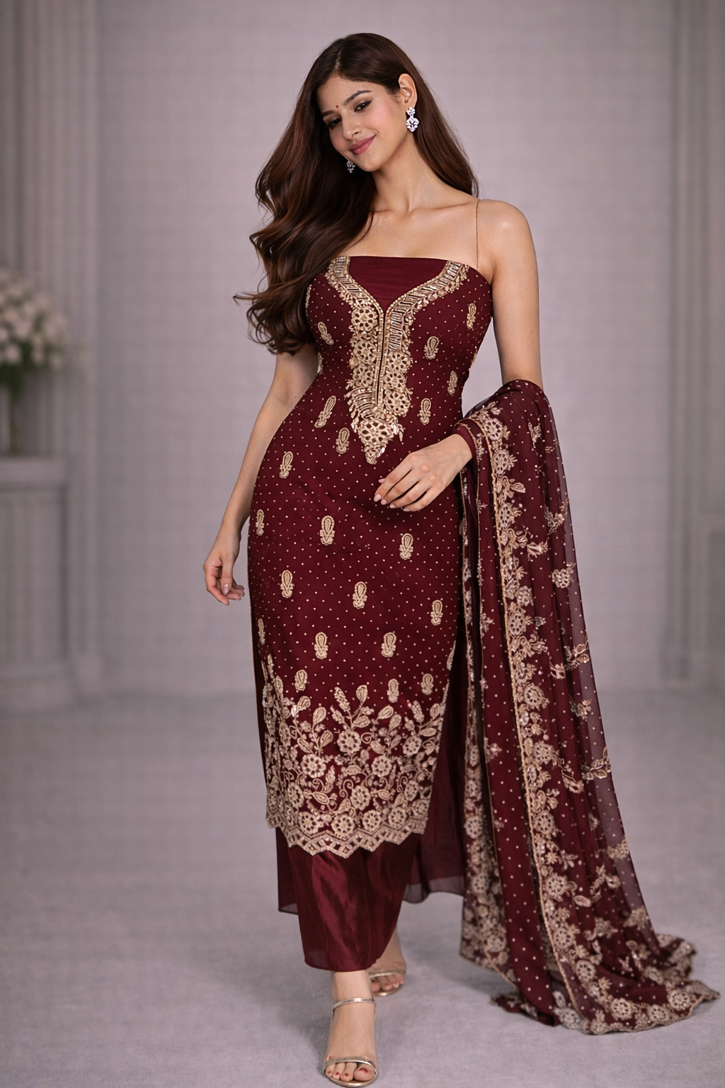 Fox Georgette Mehroon Shahi Royale