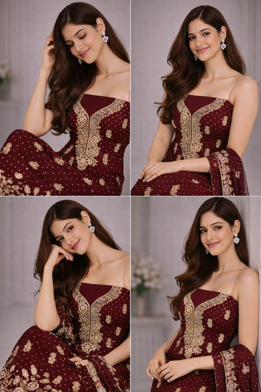 Fox Georgette Mehroon Shahi Royale