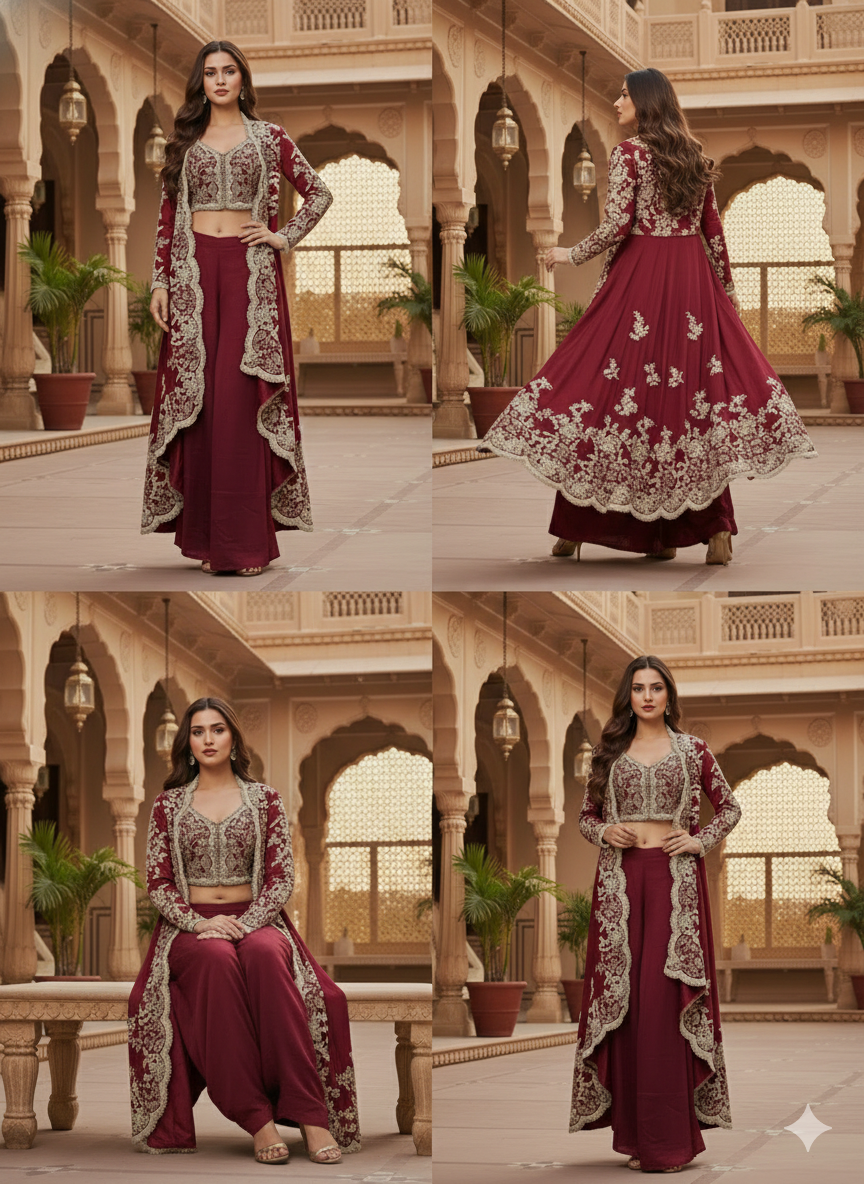 The Royal Crimson Indo-Western Shrug Set