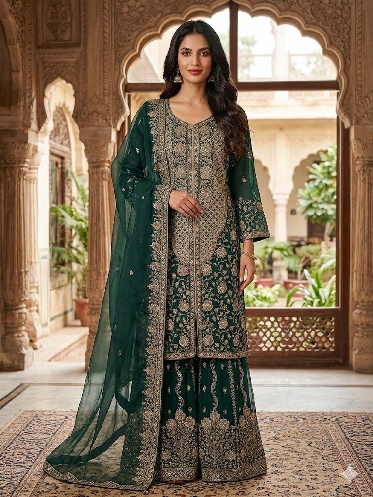 Bottle Green Sharara Jora:
