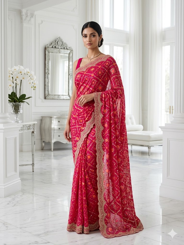 Rani Pink Bandhani Georgette Saree