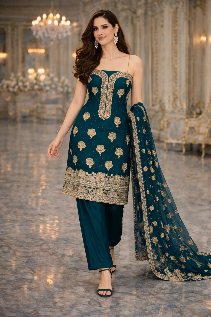 Fox Georgette Zarmina Teal Royale