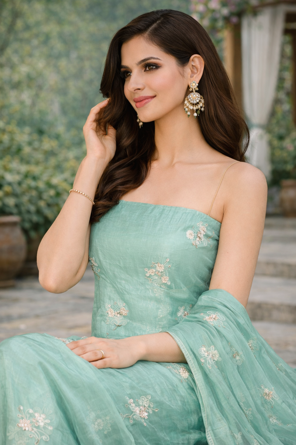 Glass Orgenza Seafoam Serenity Hand-Embroidered Set