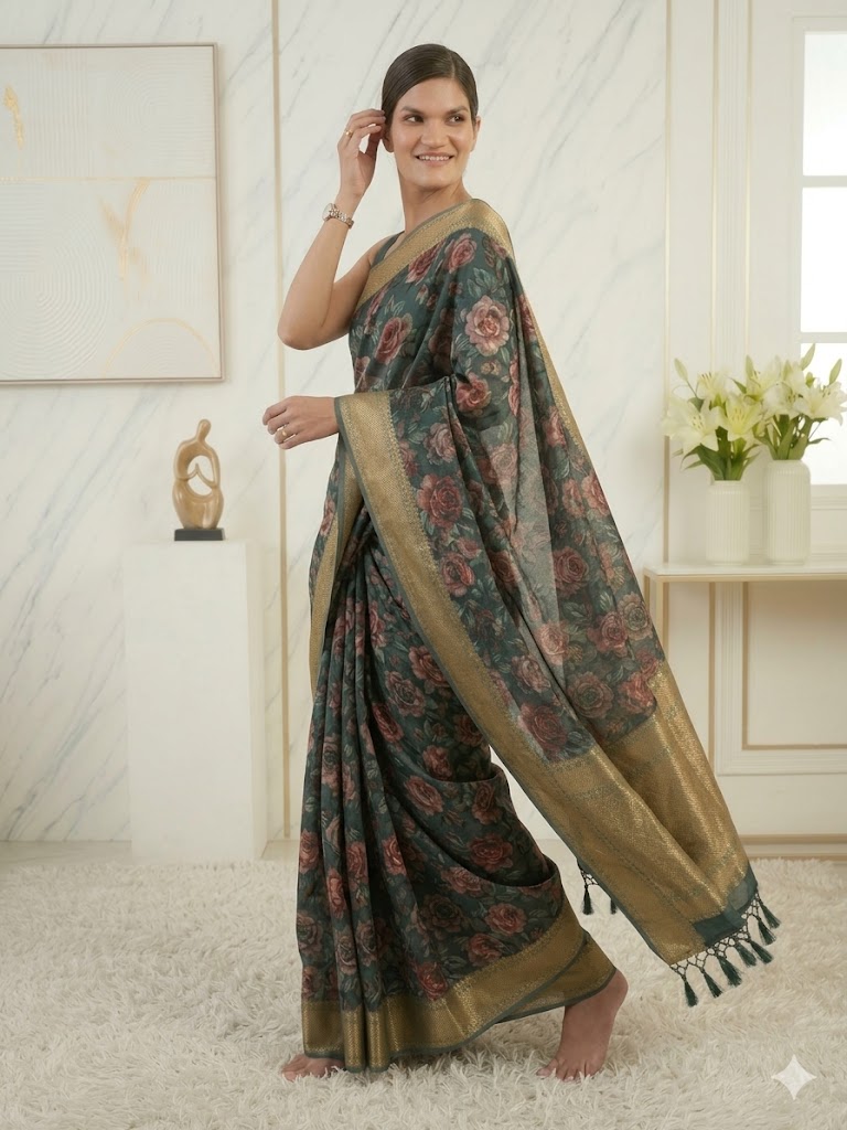 Forest Green Saree