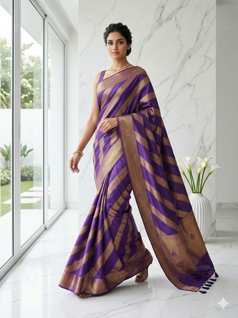 Royal Purple Silk-Tissue Saree