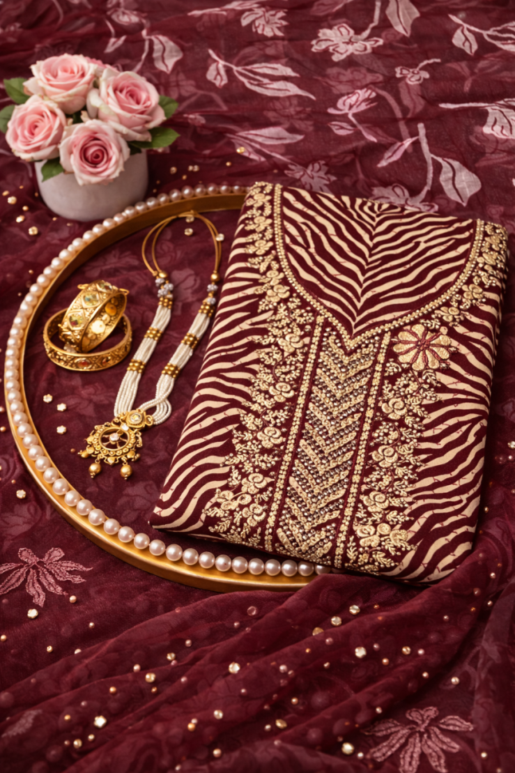 Cotton Blend Noor-e-Maroon Ensemble