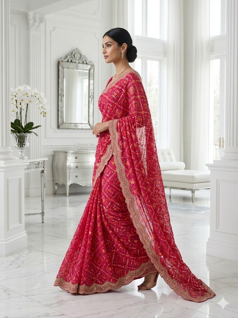 Rani Pink Bandhani Georgette Saree