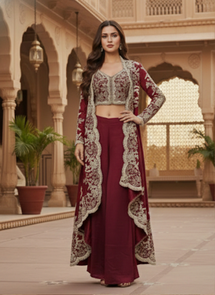 The Royal Crimson Indo-Western Shrug Set