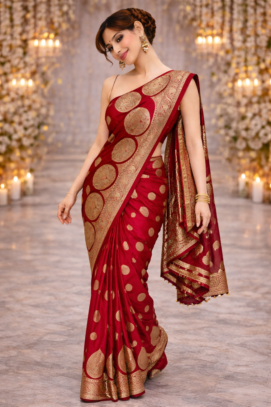 Red & Gold Coin Saree