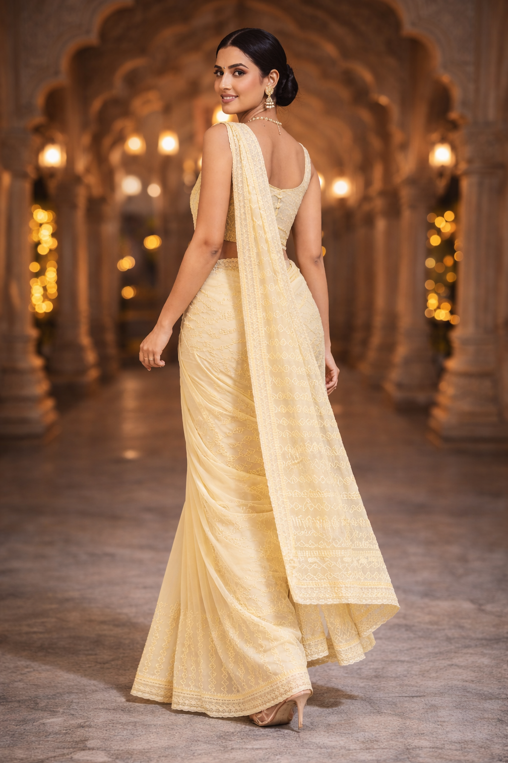 "The Butter Cream Lace Saree"