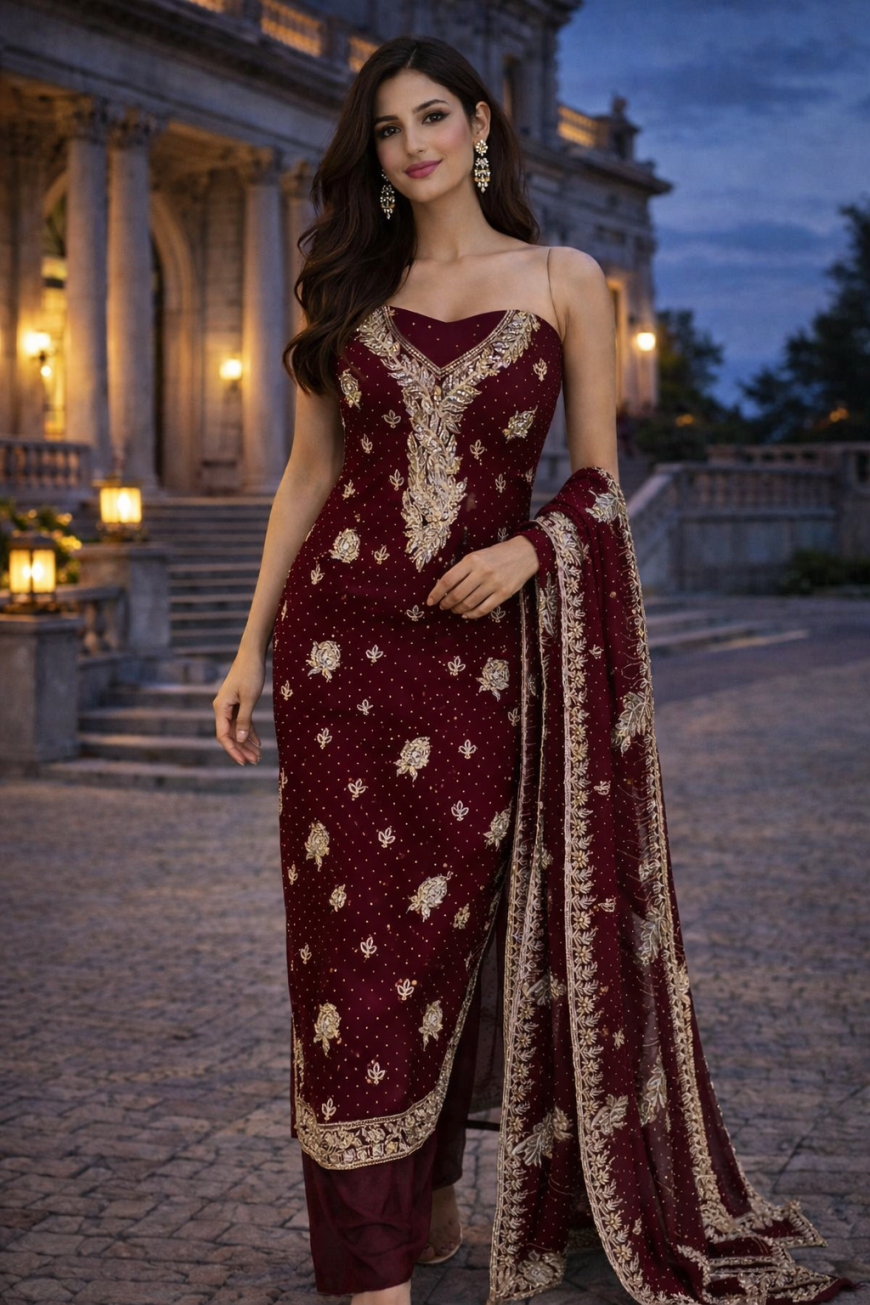 Fox Georgette Royal Dusk Crimson