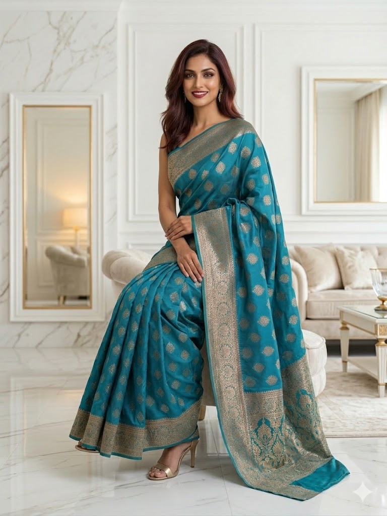 Deep Turquoise Katan Saree