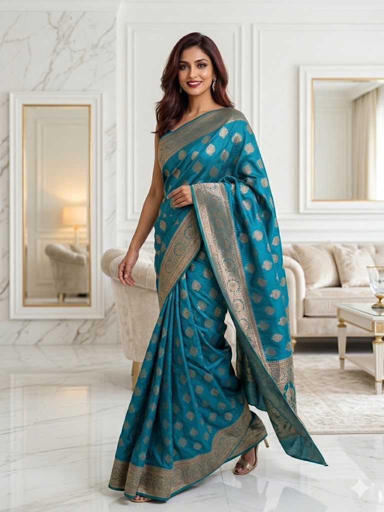 Deep Turquoise Katan Saree