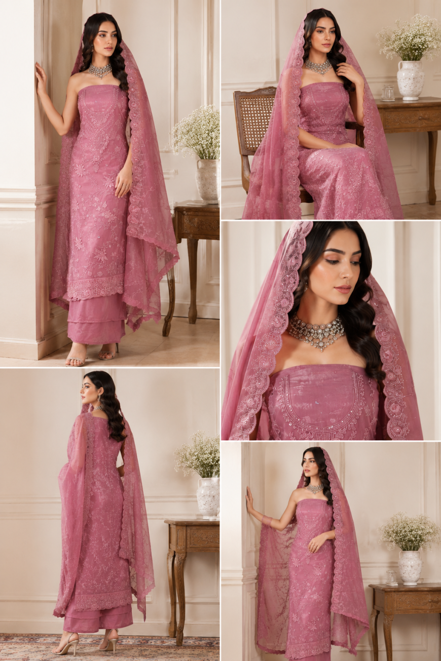 Dusty Rose Floral Embroidered Suit