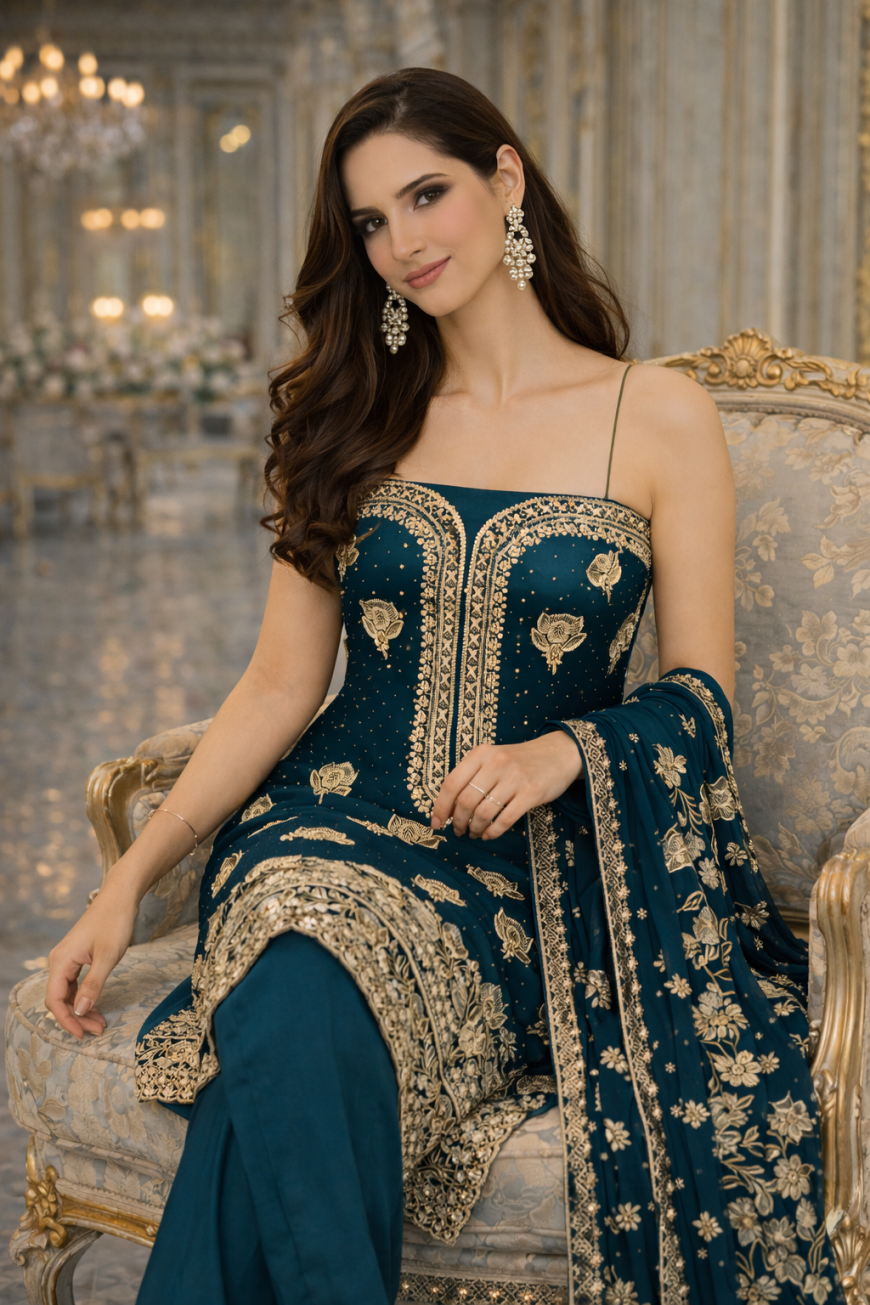 Fox Georgette Zarmina Teal Royale