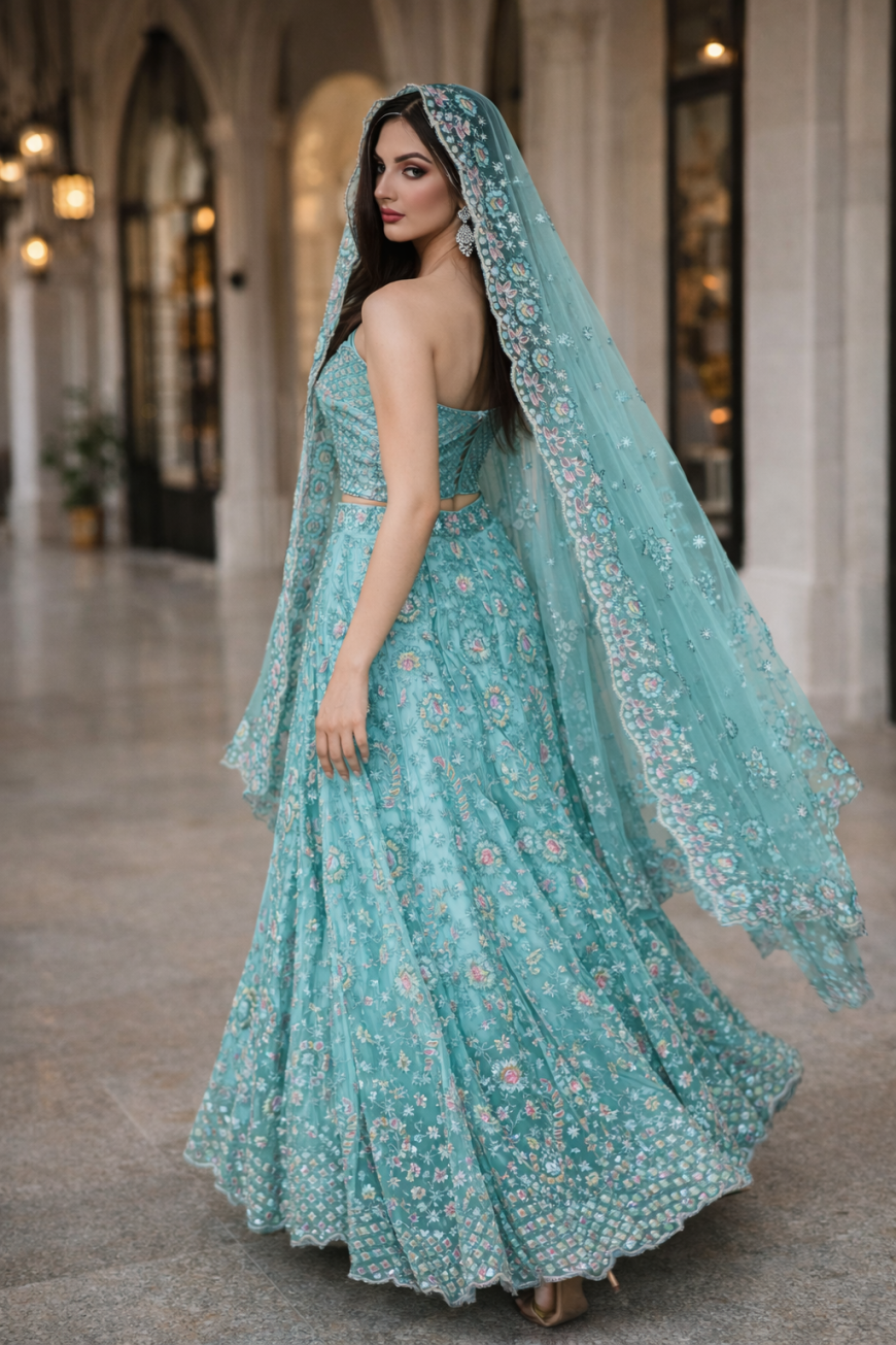 The Aqua Bloom Lehenga.