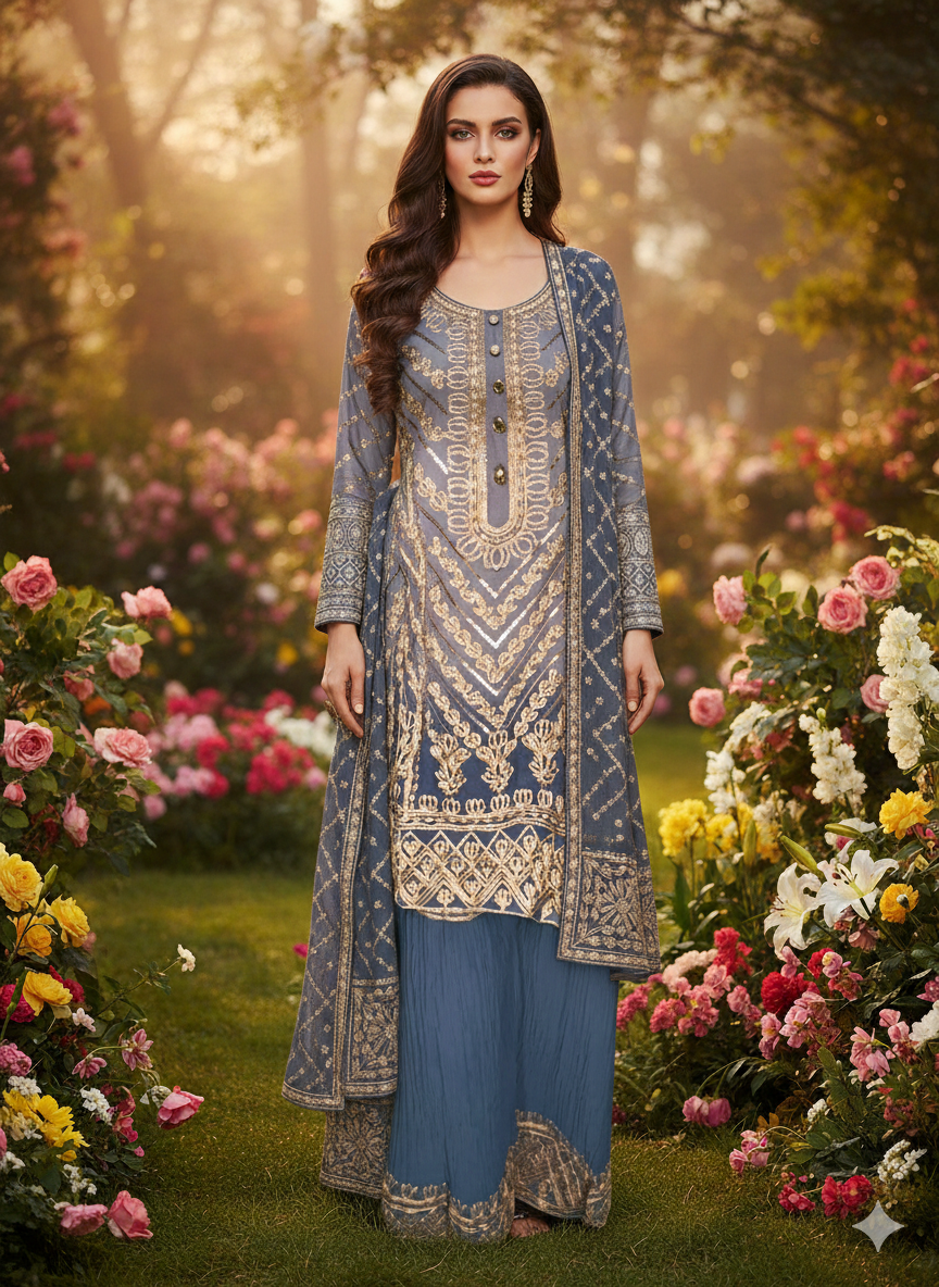 Blue Heavy-Work Sharara