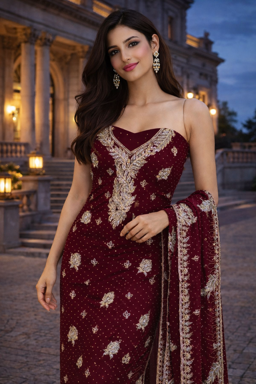 Fox Georgette Royal Dusk Crimson