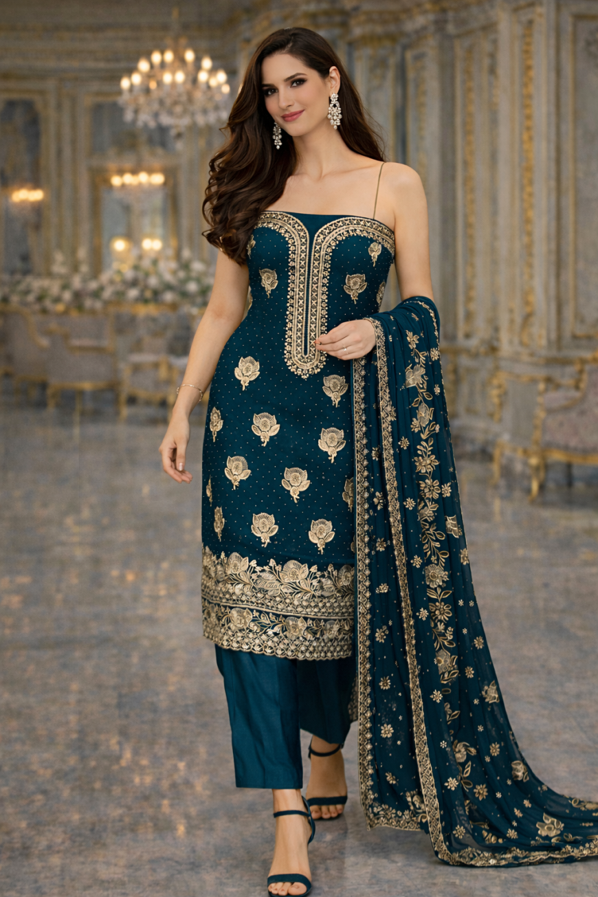 Fox Georgette Zarmina Teal Royale