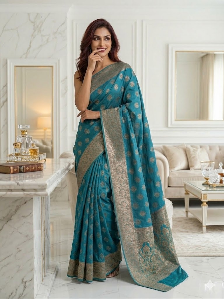 Deep Turquoise Katan Saree