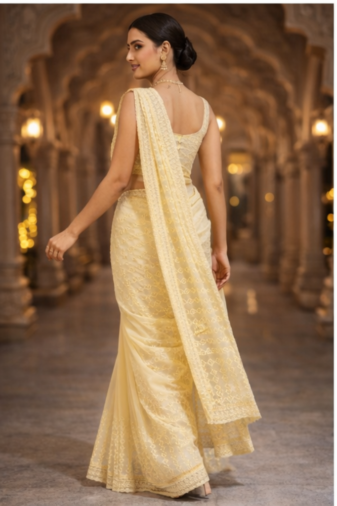 "The Butter Cream Lace Saree"