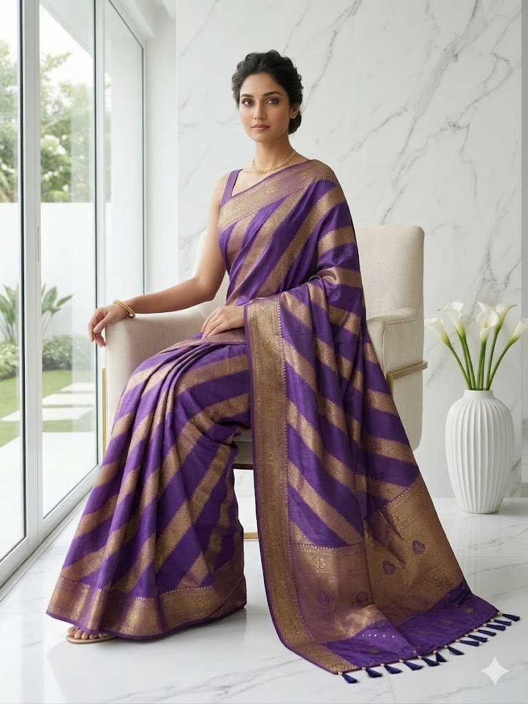 Royal Purple Silk-Tissue Saree