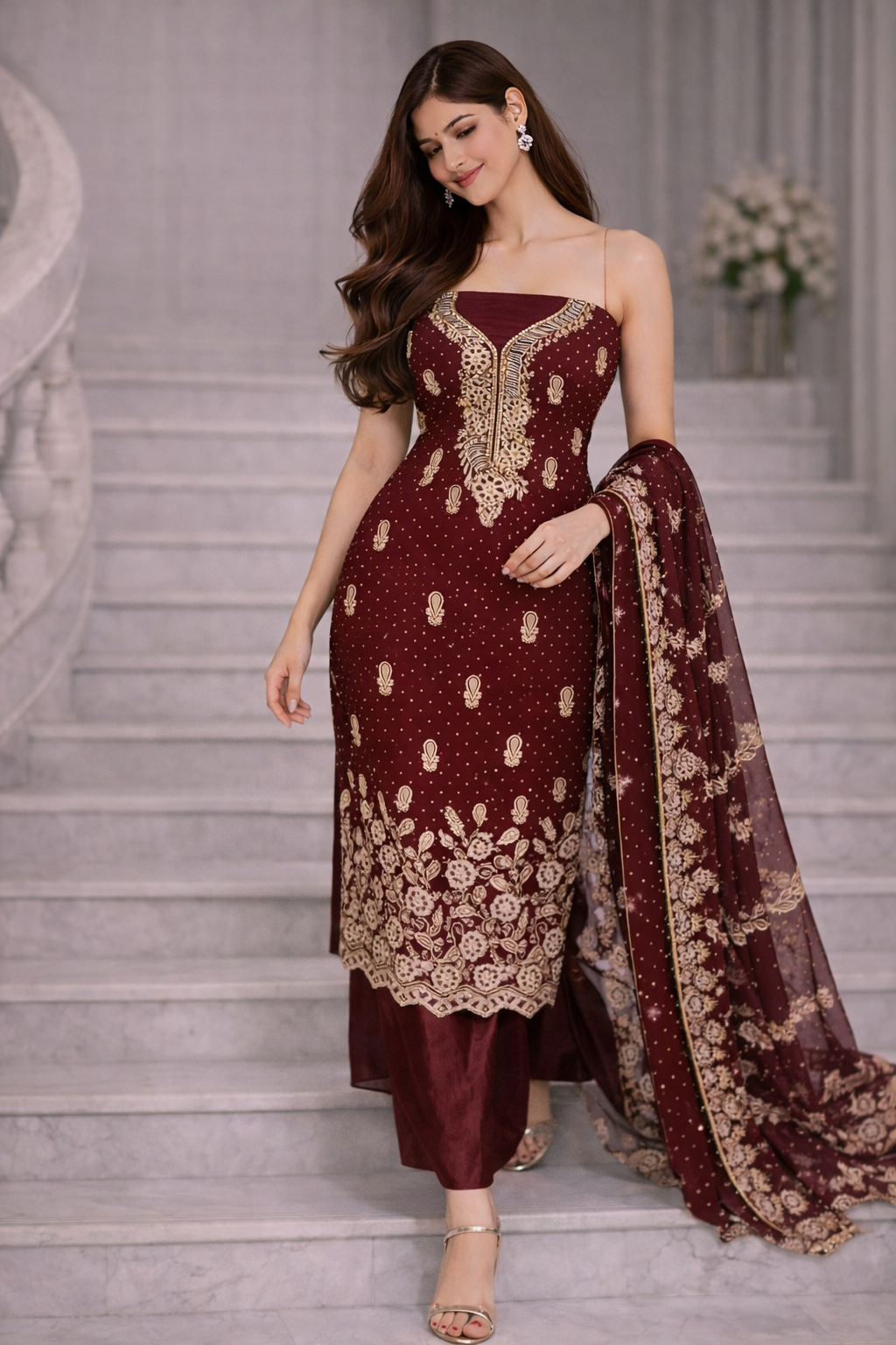 Fox Georgette Mehroon Shahi Royale