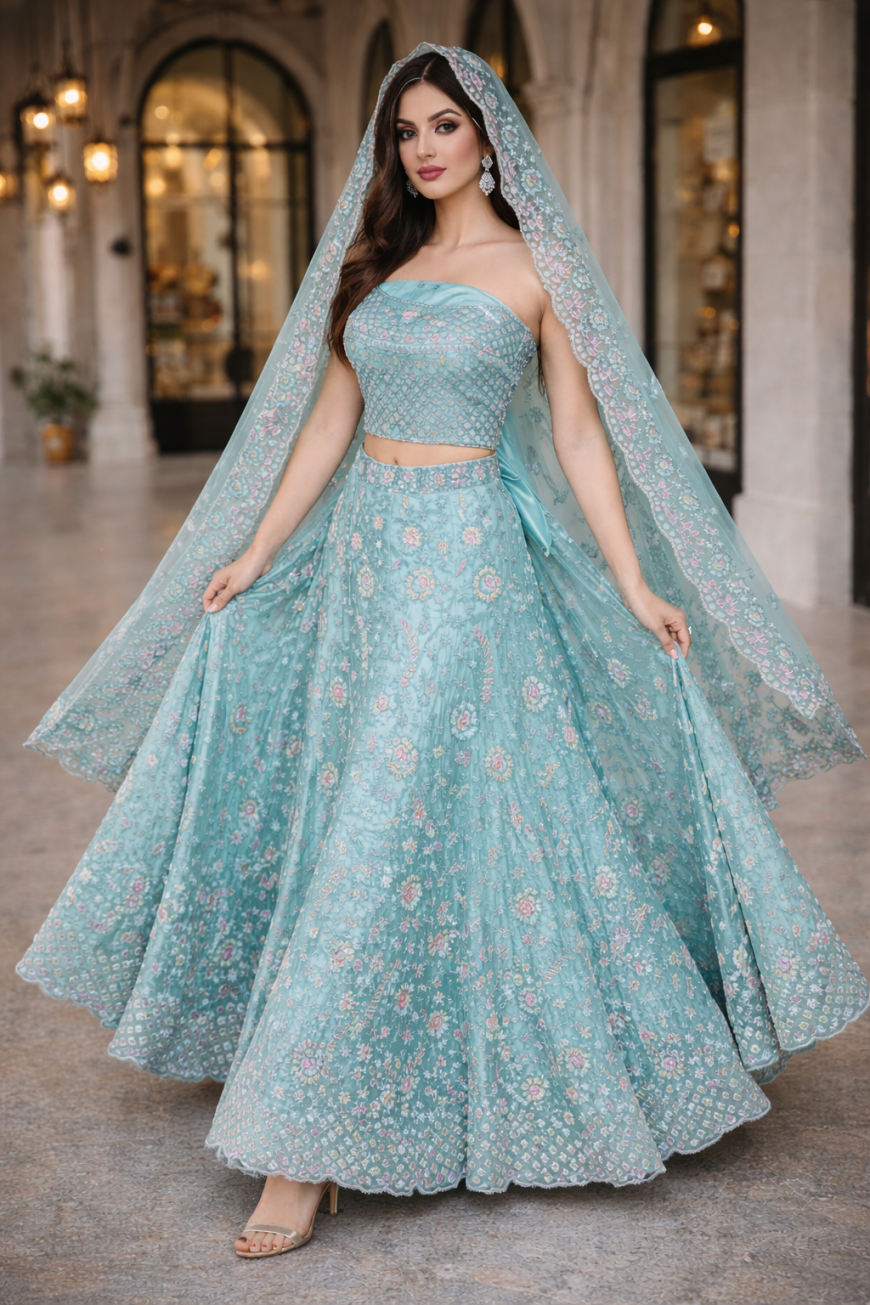 The Aqua Bloom Lehenga.