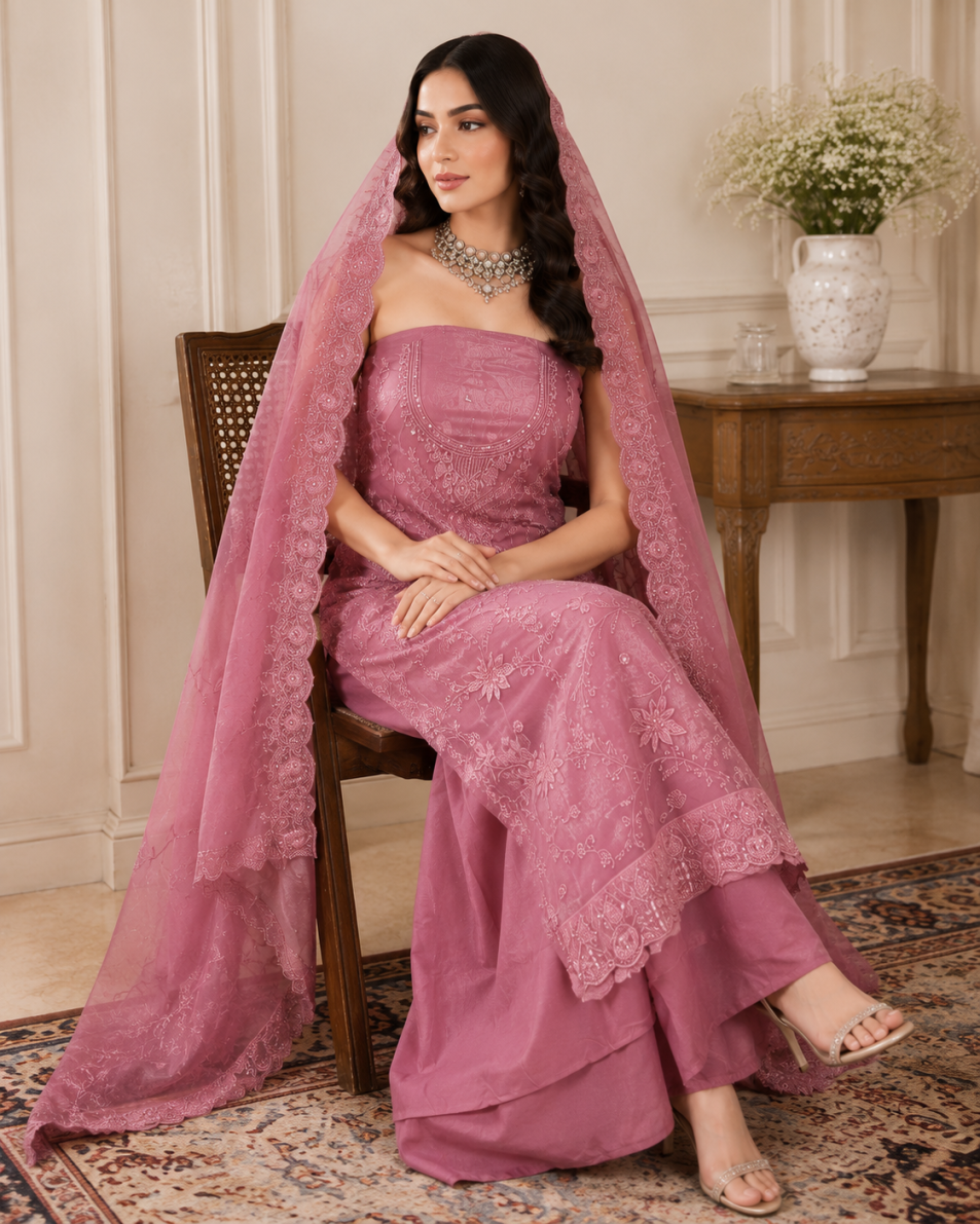 Dusty Rose Floral Embroidered Suit