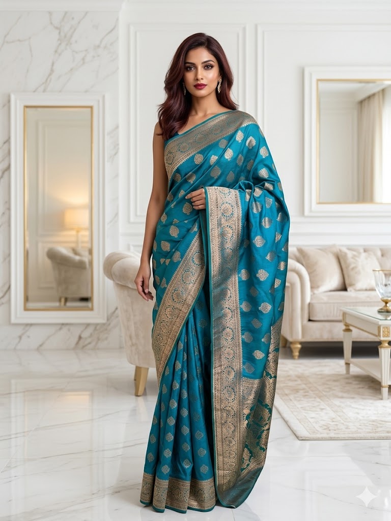 Deep Turquoise Katan Saree