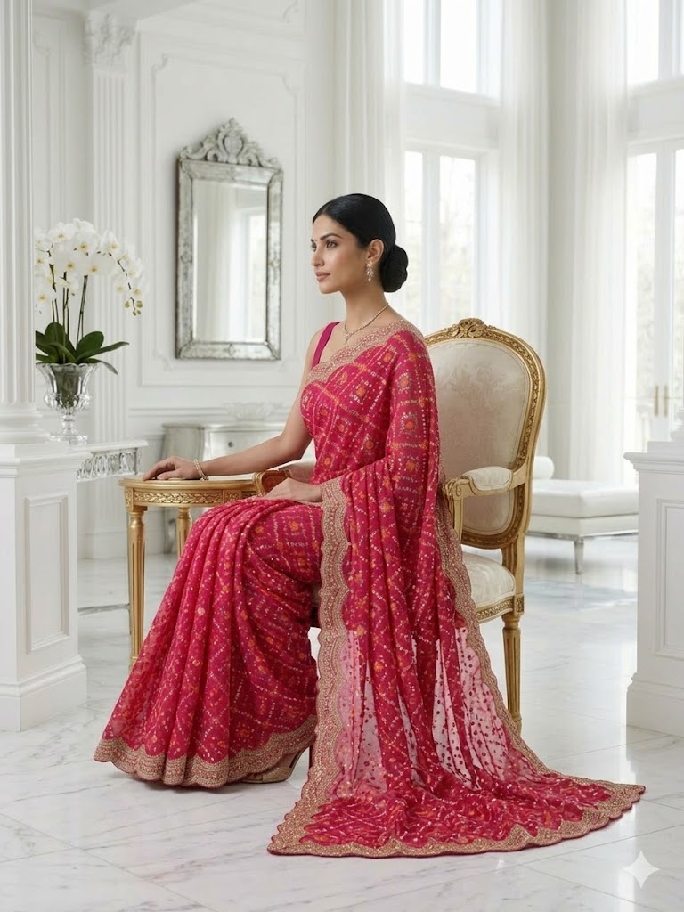 Rani Pink Bandhani Georgette Saree