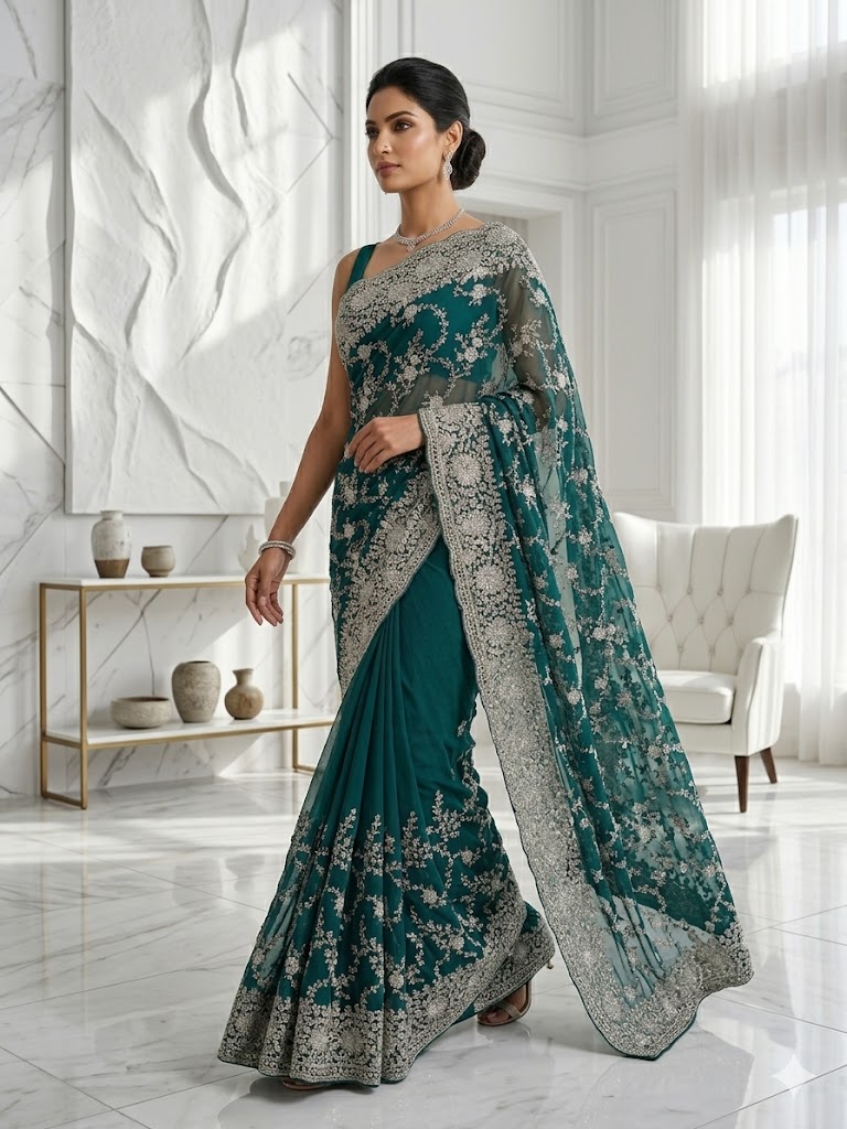 Bottle Green Georgette Saree