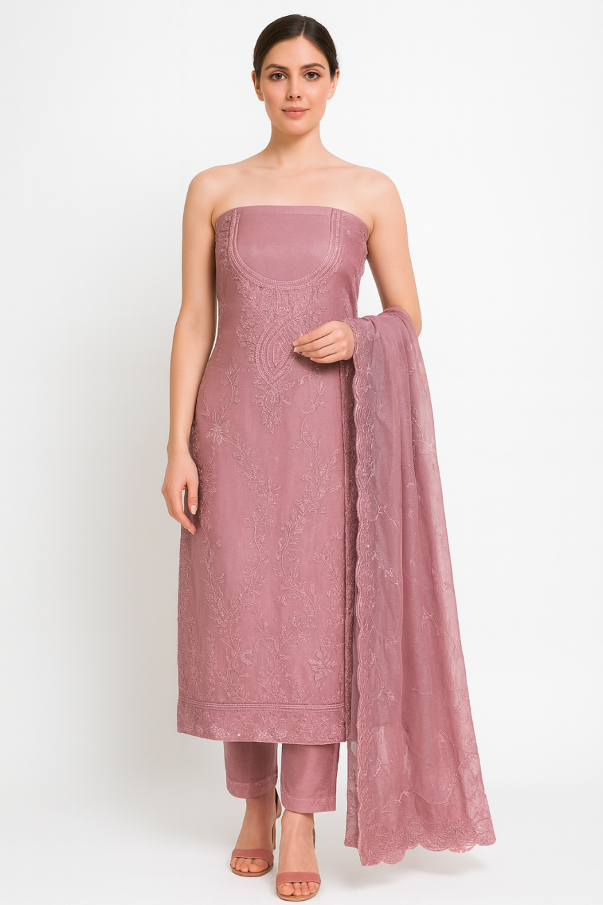 Dusty Rose Floral Embroidered Suit