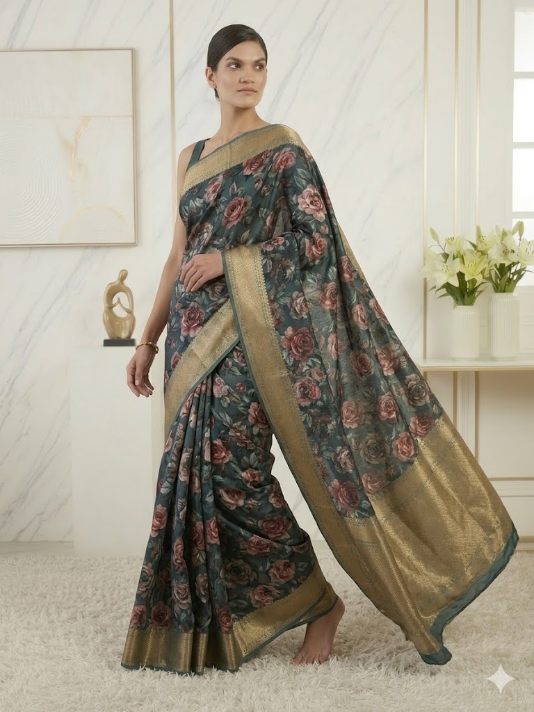 Forest Green Saree