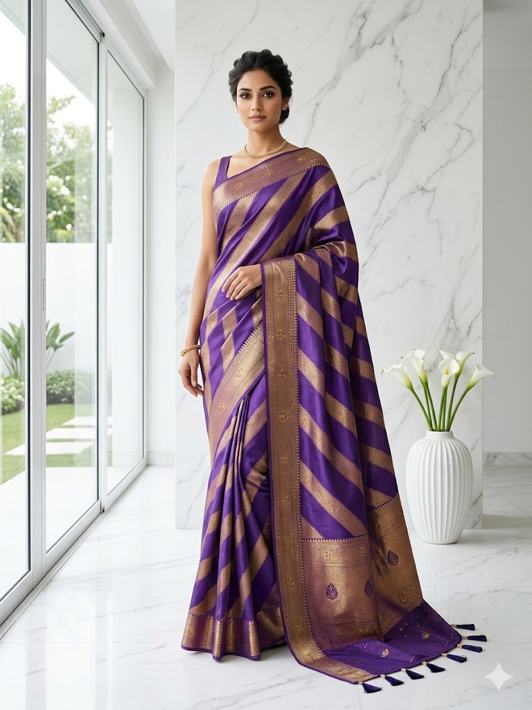 Royal Purple Silk-Tissue Saree