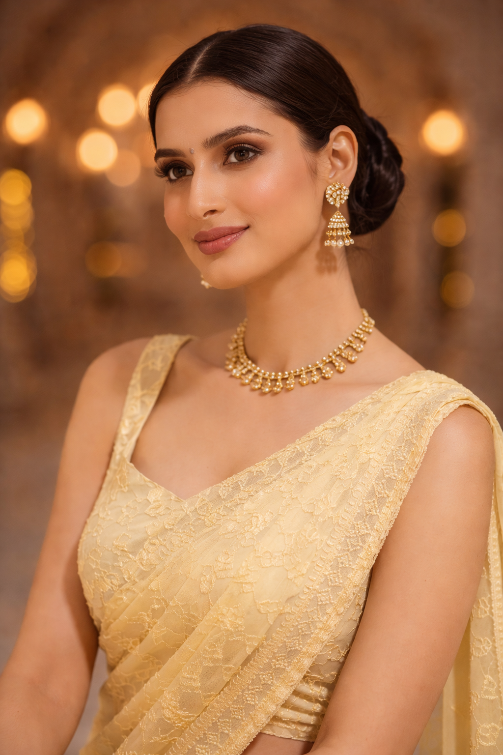 "The Butter Cream Lace Saree"