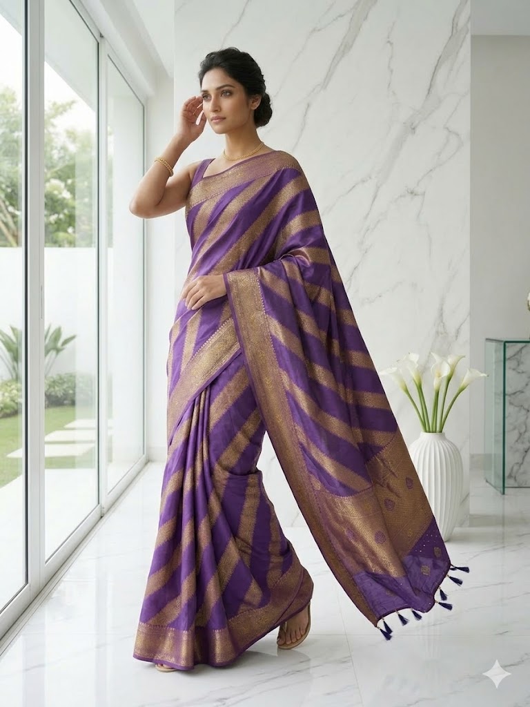 Royal Purple Silk-Tissue Saree