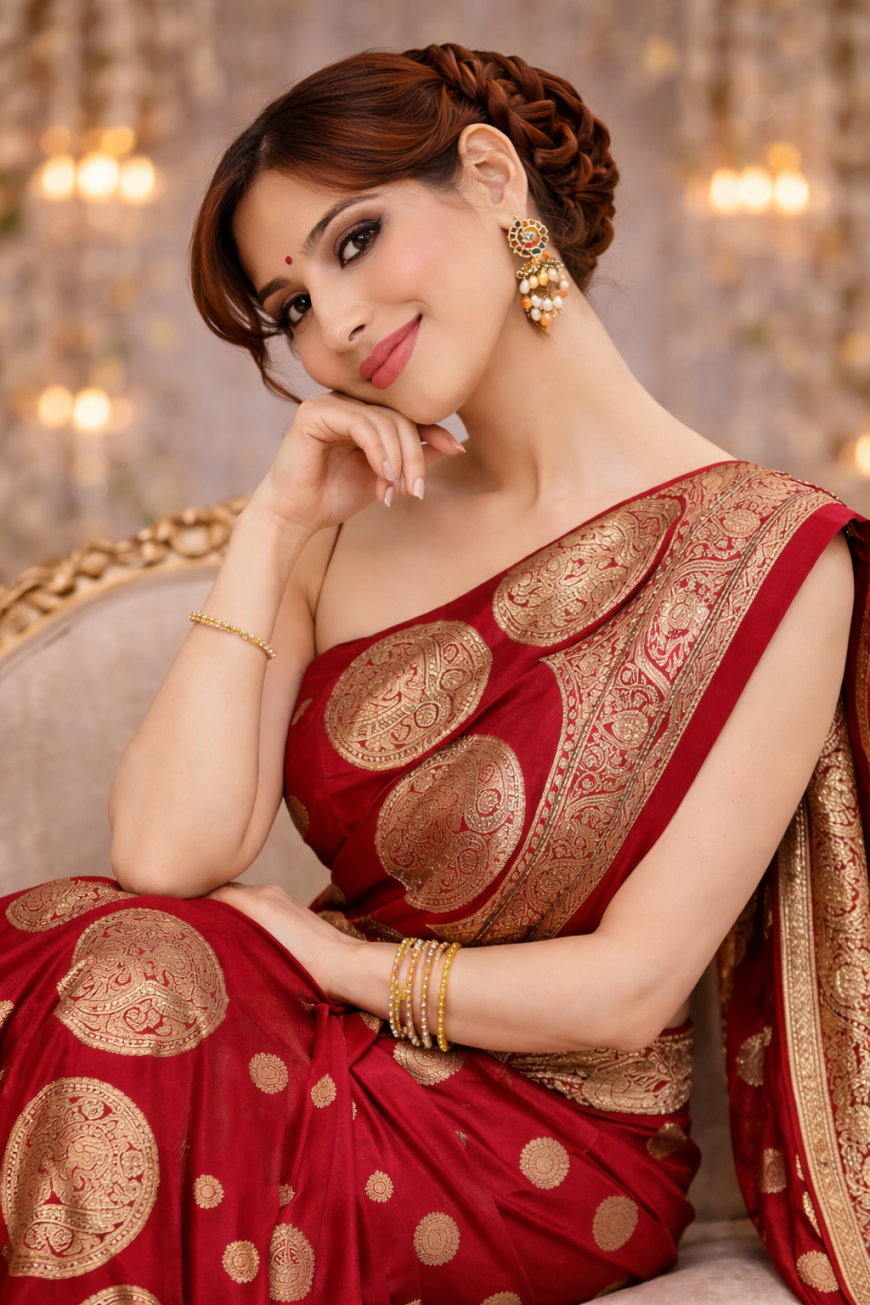Red & Gold Coin Saree