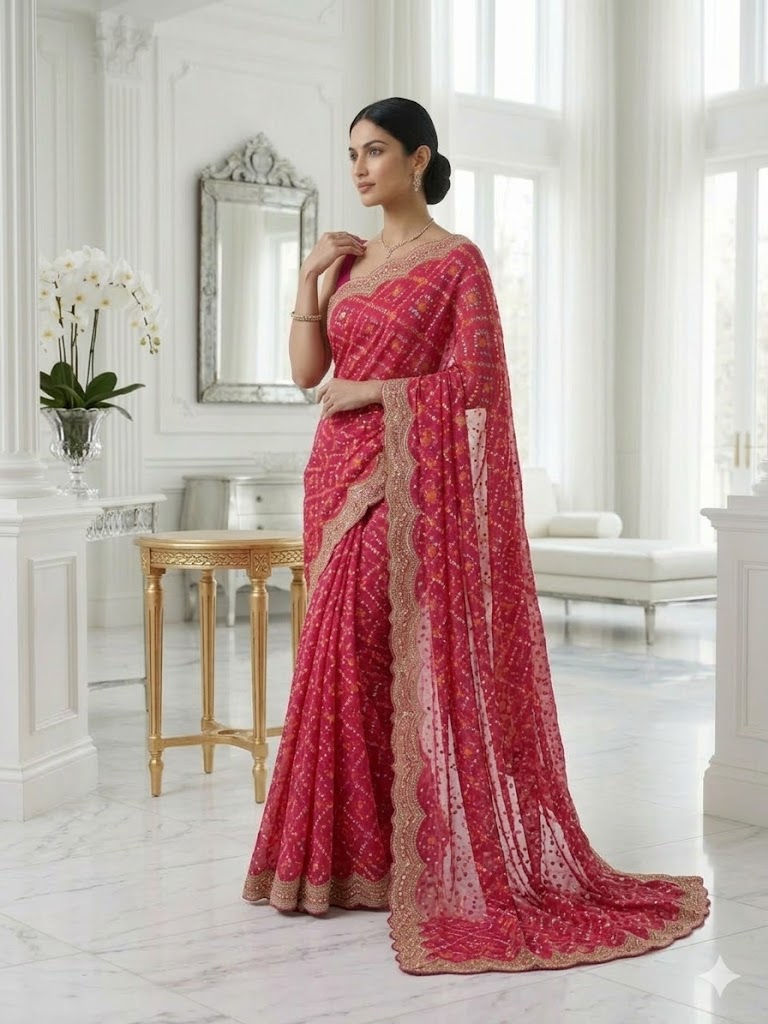 Rani Pink Bandhani Georgette Saree