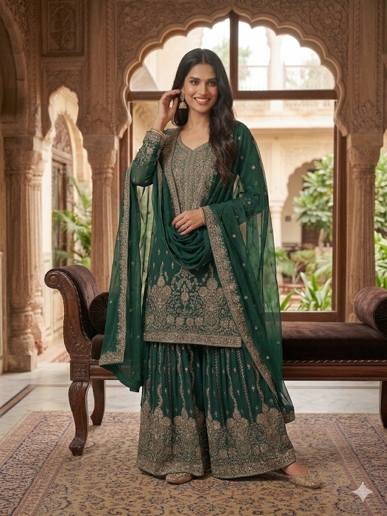 Bottle Green Sharara Jora: