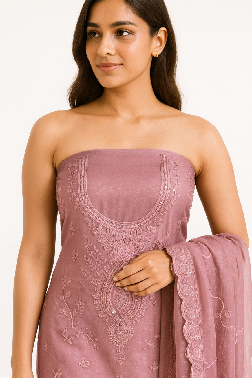 Dusty Rose Floral Embroidered Suit