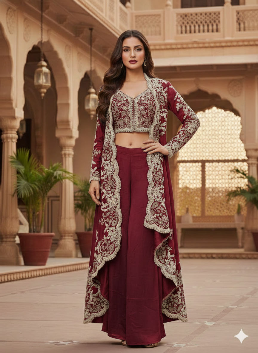 The Royal Crimson Indo-Western Shrug Set