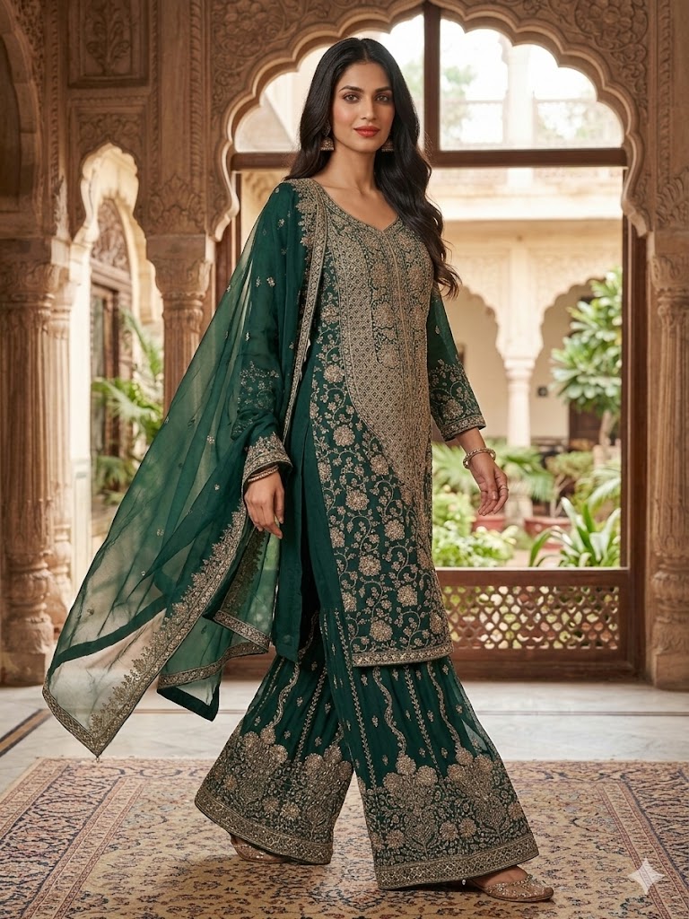 Bottle Green Sharara Jora: