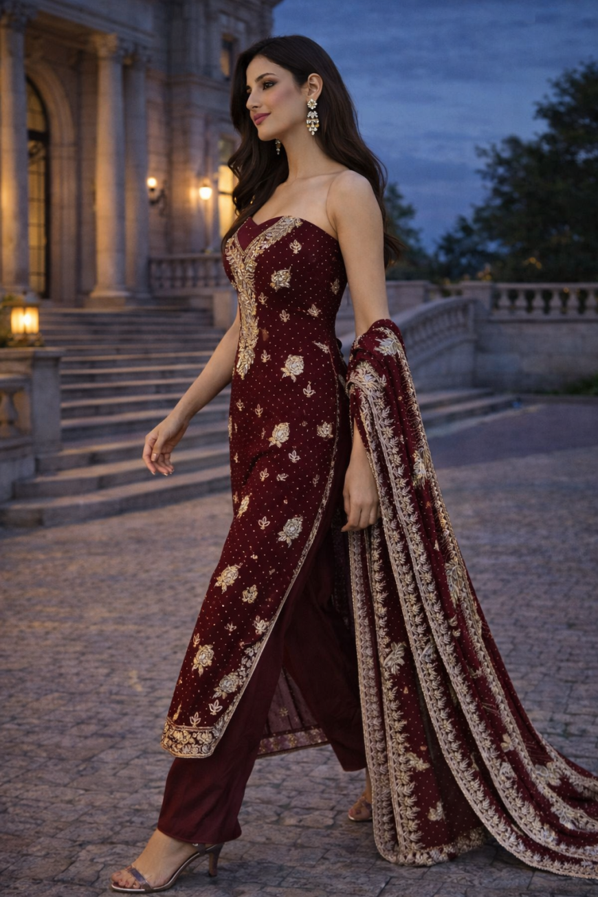 Fox Georgette Royal Dusk Crimson