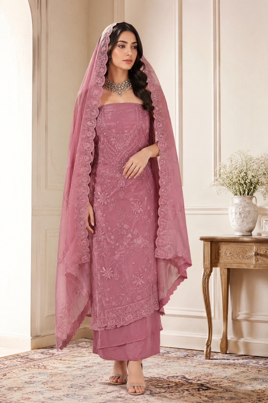 Dusty Rose Floral Embroidered Suit